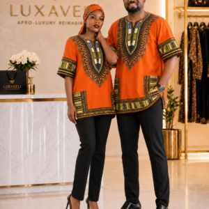 Orange Unisex African Dashiki Shirt: Vibrant Cotton Print, Cultural Style