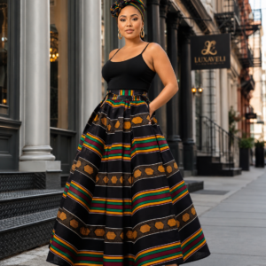 Kente Type 4 Print Maxi Skirt – 100% Cotton | One Size Fits Most