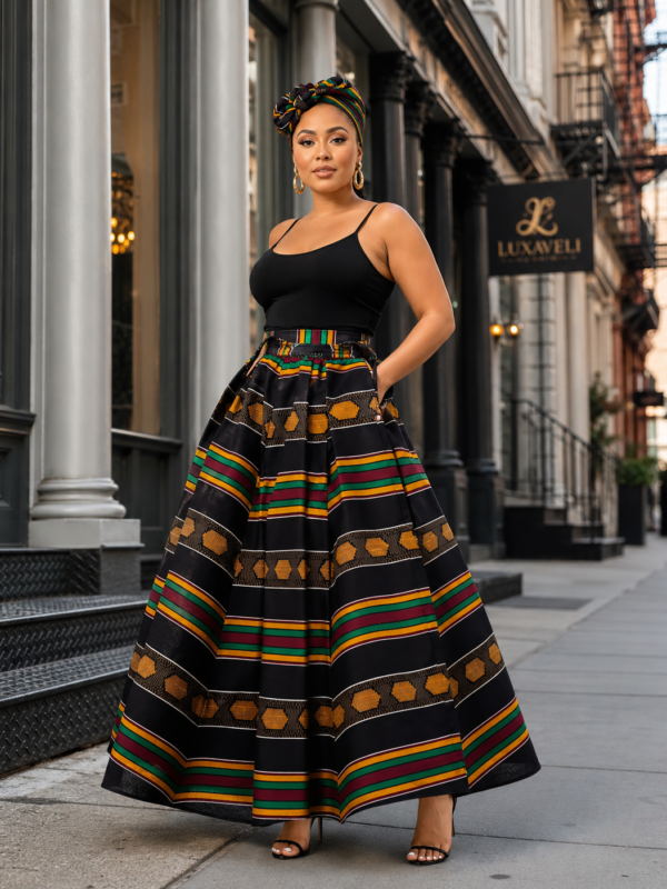 Kente Type 4 Print Maxi Skirt – 100% Cotton | One Size Fits Most