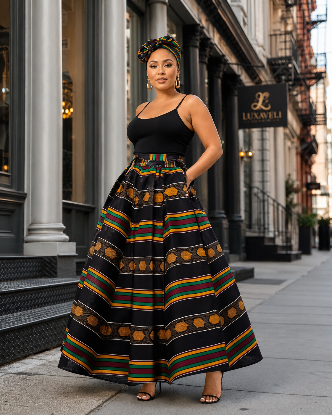 Kente Type 4 Print Maxi Skirt โ 100% Cotton | One Size Fits Most
