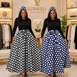 Luxaveli Polka Dot Maxi Skirt with Matching Headwrap