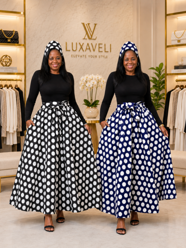 Luxaveli Polka Dot Maxi Skirt with Matching Headwrap