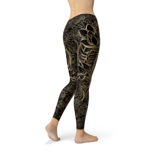 Womens Koi Fish Black Leggings - Image 2