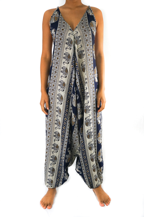 Blue Elephant Boho Hippie Jumpsuit Romper - Image 2