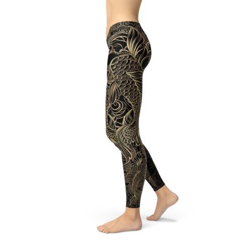 Womens Koi Fish Black Leggings - Image 3