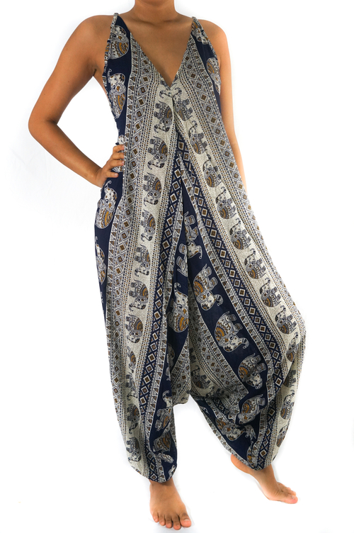 Blue Elephant Boho Hippie Jumpsuit Romper - Image 5