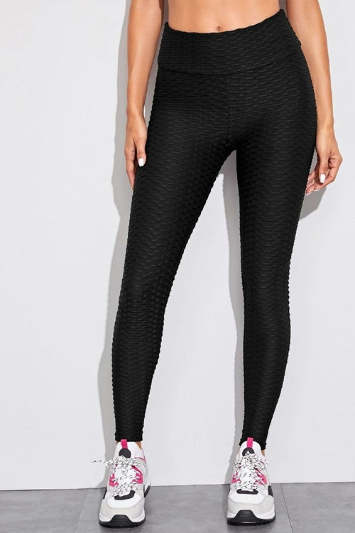 Black Textured Ruched Bum Gym Leggings - Image 5
