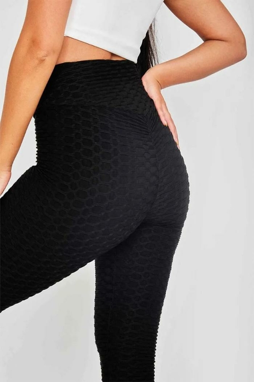 Black Textured Ruched Bum Gym Leggings - Image 6