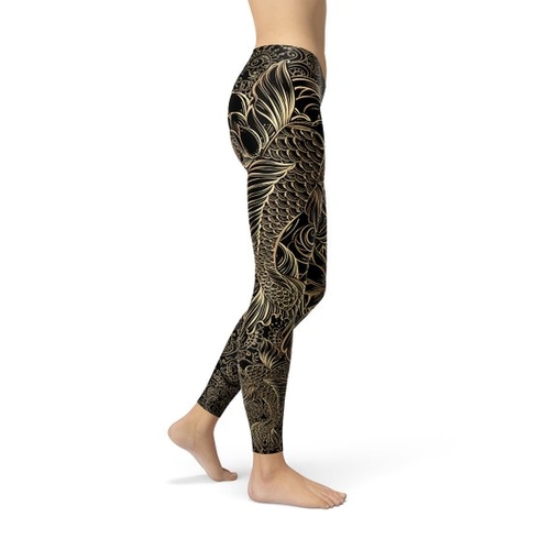 Womens Koi Fish Black Leggings - Image 4