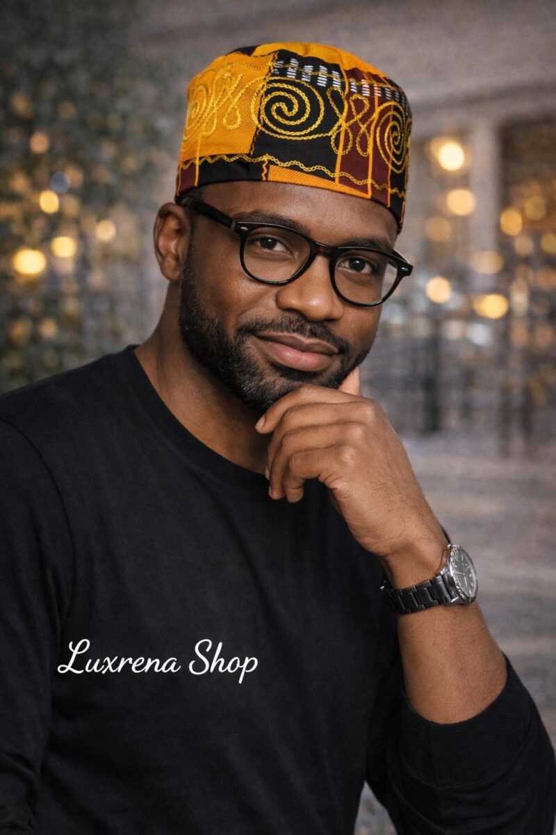Unisex Kente type3 Print Embroidered Hat | African Kufi Cap - Image 3