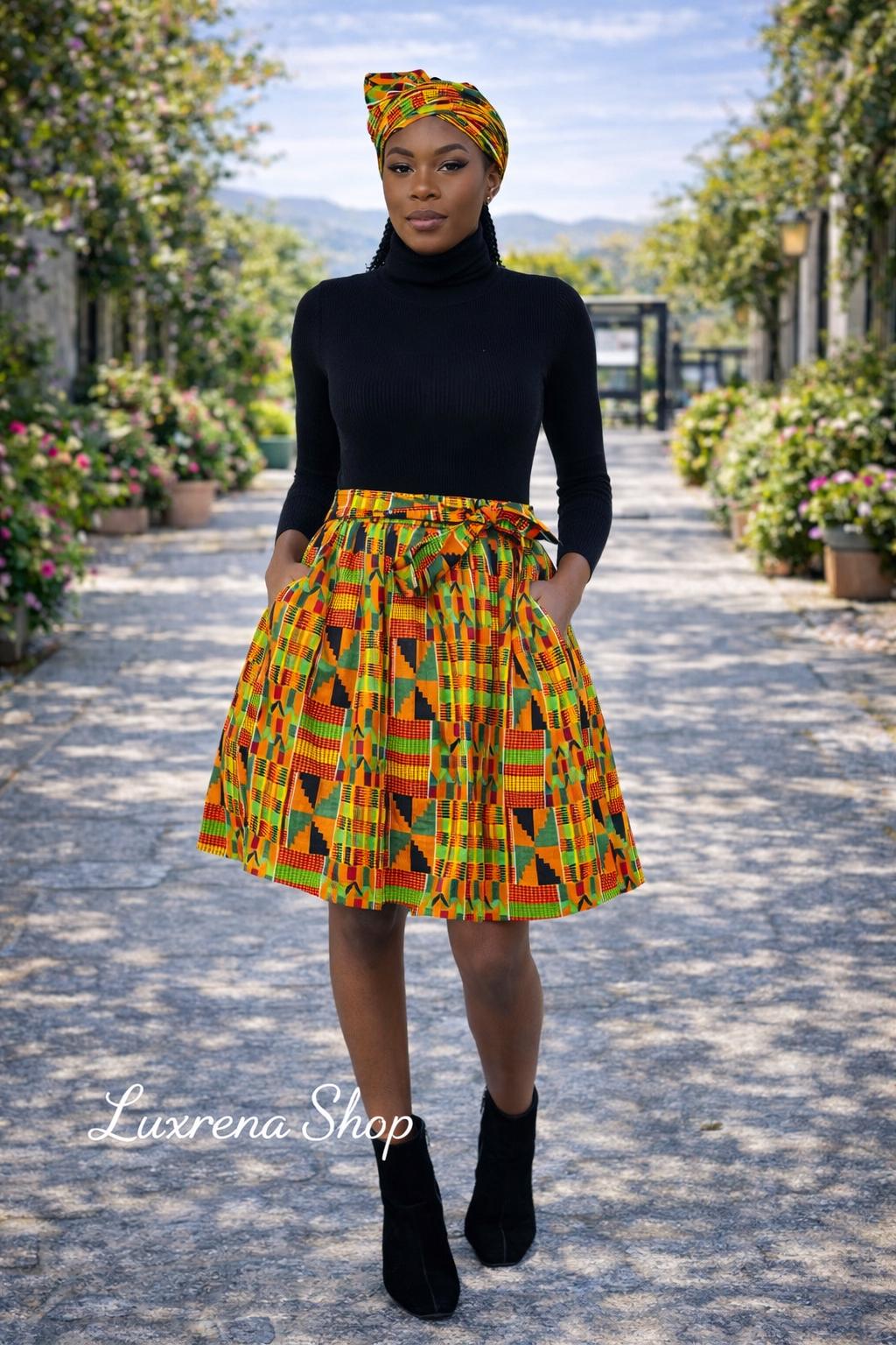 Kente Type 2 Print Mini Skirt โ 100% Cotton | One Size Fits Most