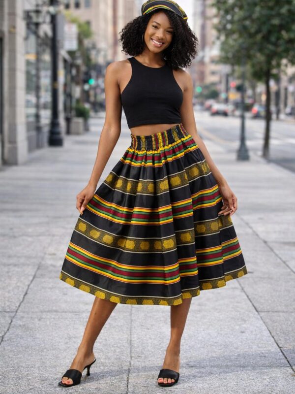 Kente Type 4 Print Midi Skirt – 100% Cotton | One Size Fits Most