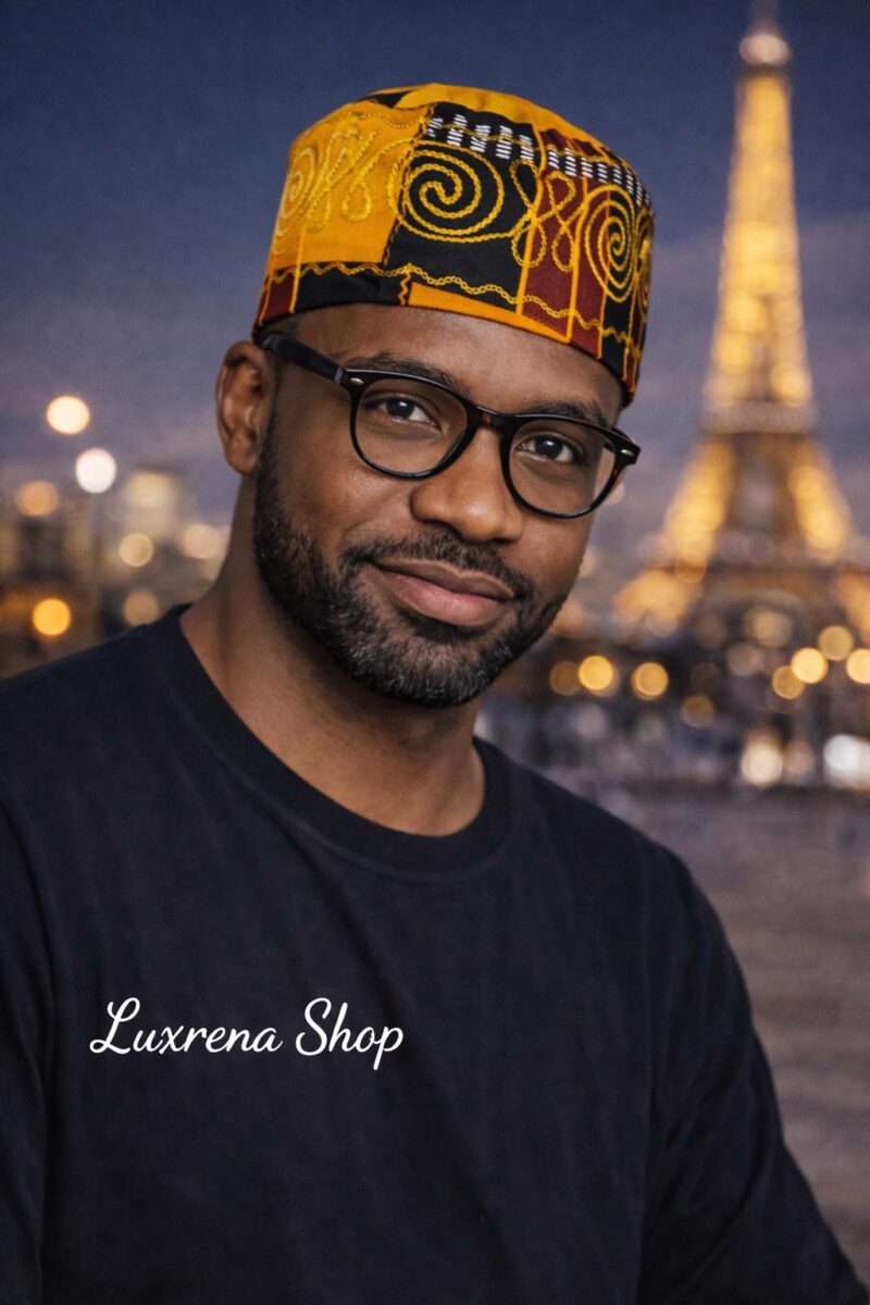Unisex Kente type3 Print Embroidered Hat | African Kufi Cap
