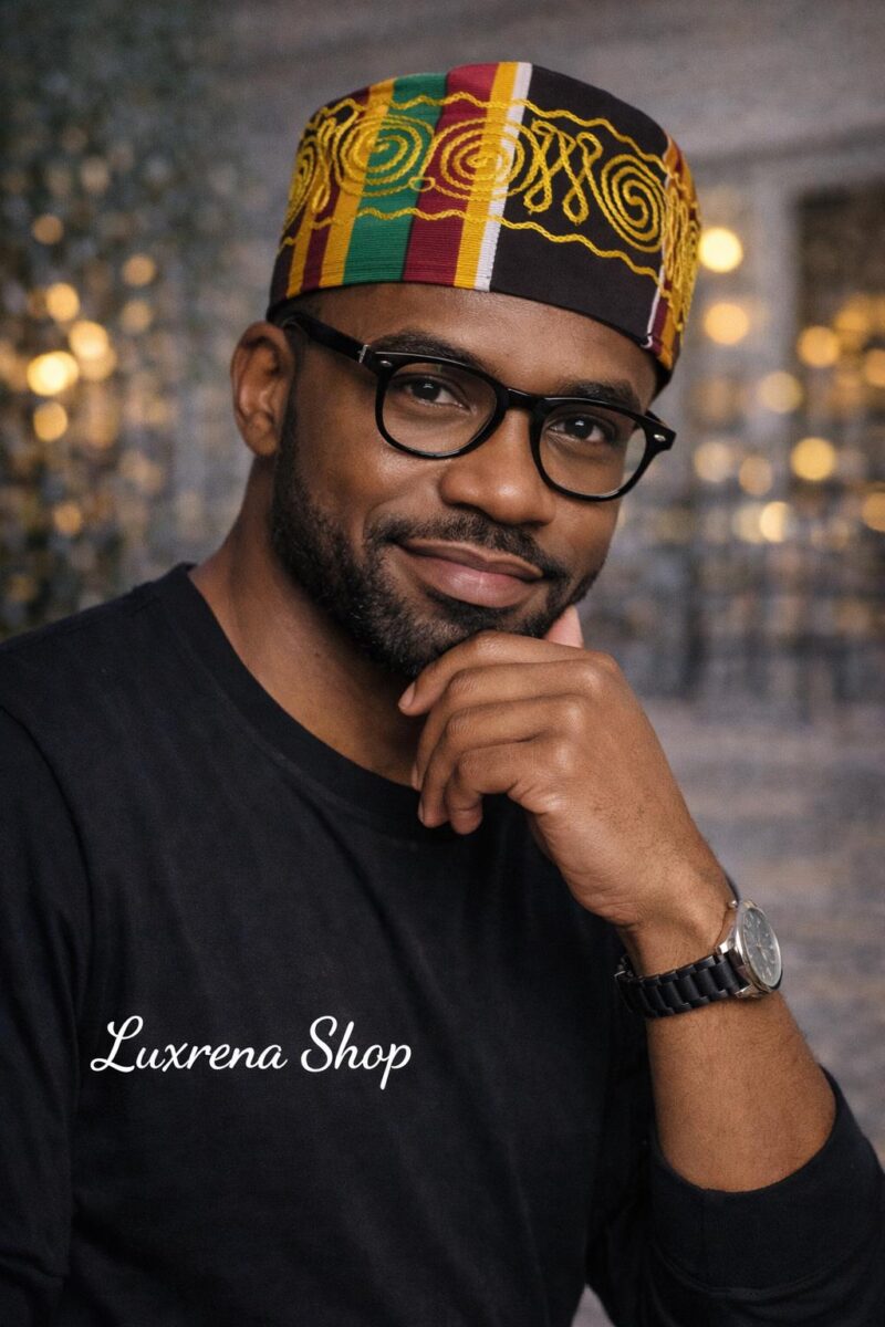 Unisex Kente type4 Print Embroidered Hat | African Kufi Cap - Image 3