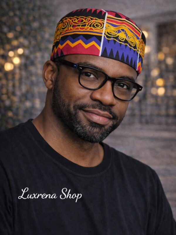 Unisex Kente type5 Print Embroidered Hat | African Kufi Cap