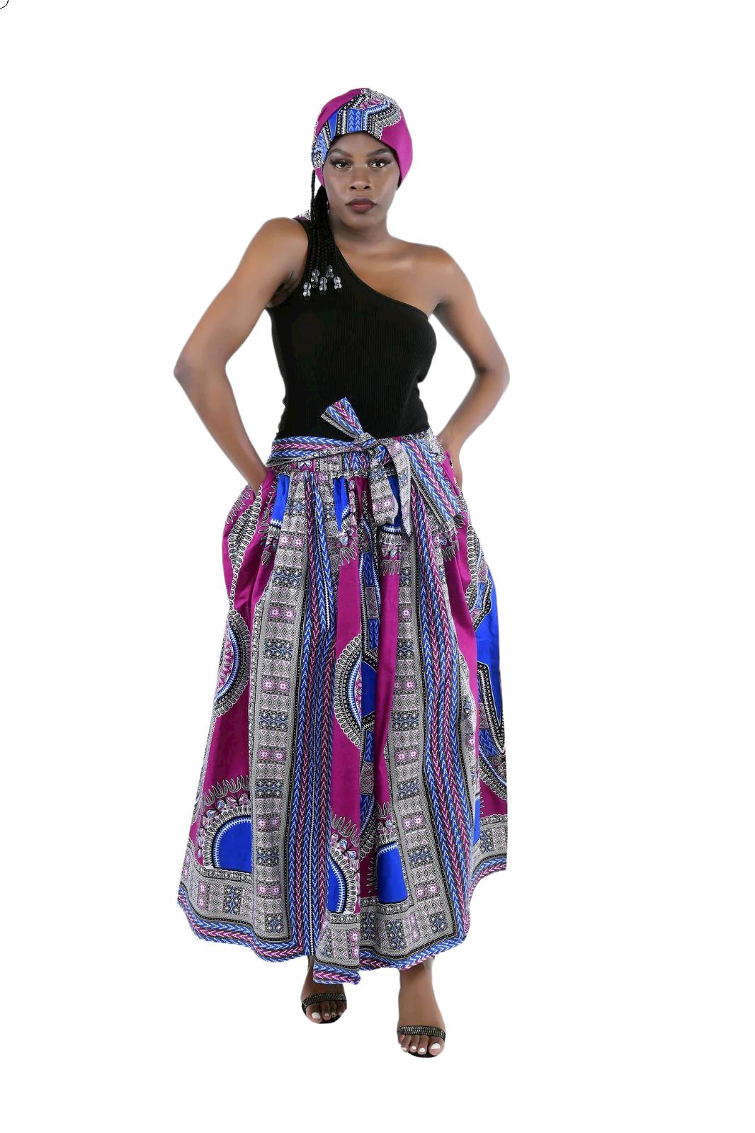 Blue Dashiki Maxi Skirt