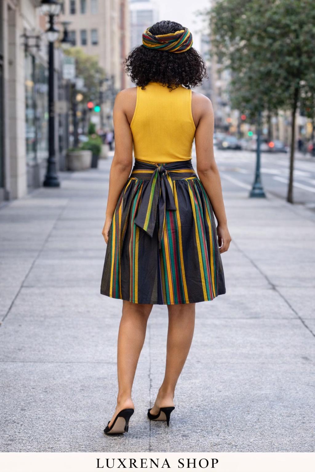 Kente Type 4 Print Mini Skirt – 100% Cotton | One Size Fits Most - Image 3