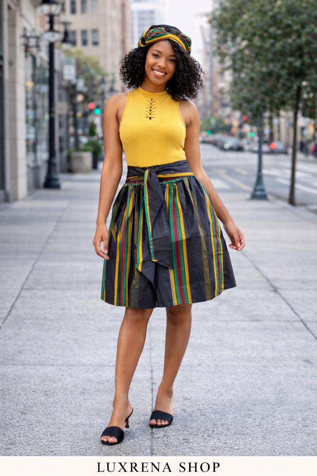 Kente Type 4 Print Mini Skirt – 100% Cotton | One Size Fits Most