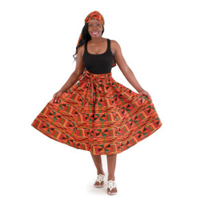 Kente Type 2 Print Midi Skirt – 100% Cotton | One Size Fits Most