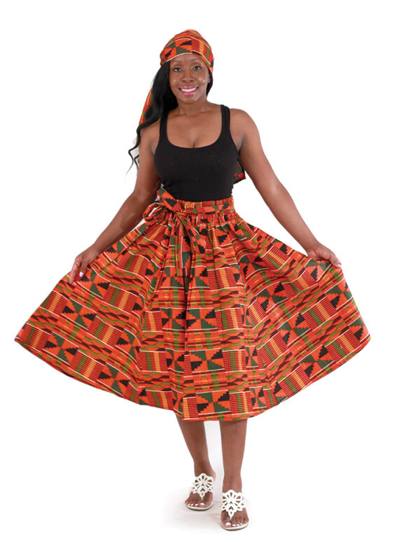 Kente Type 2 Print Midi Skirt – 100% Cotton | One Size Fits Most