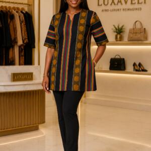 Unisex Black Kente Type 4 African Shirt & Blouse