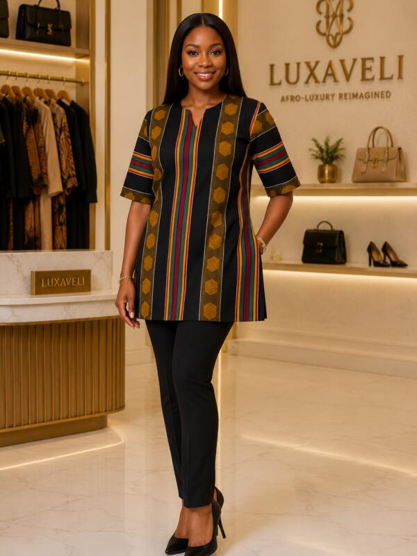 Unisex Black Kente Type 4 African Shirt & Blouse