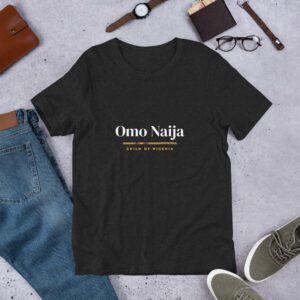 Omo Naija T-Shirt – Child of Nigeria Unisex Tee with Kente Trim