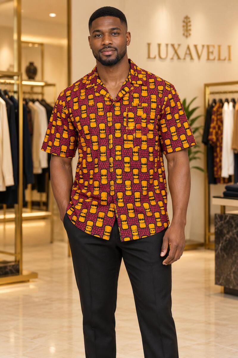Luxaveli men's African print Ankara shirt front view