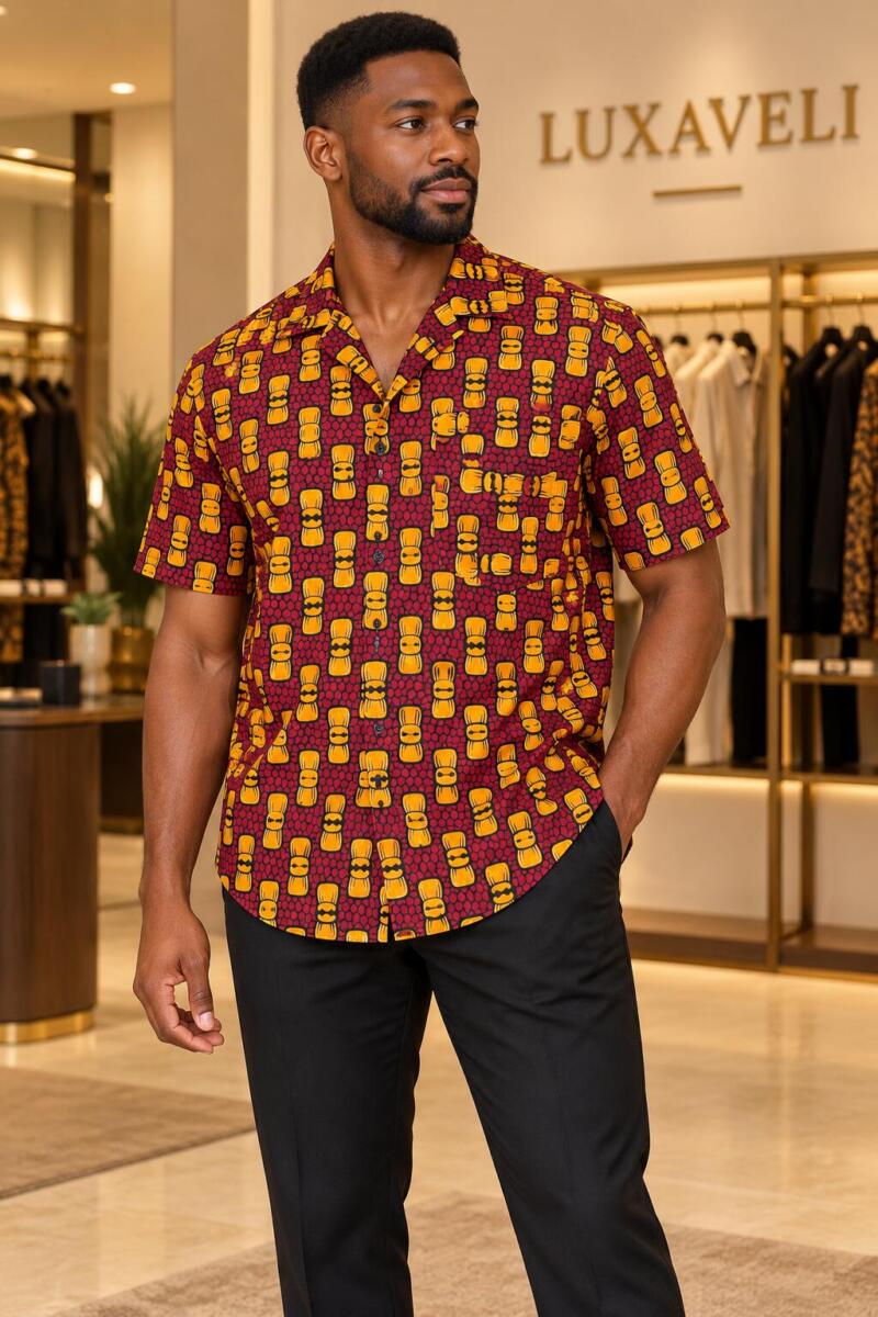 Luxaveli men's African print Ankara shirt styled view