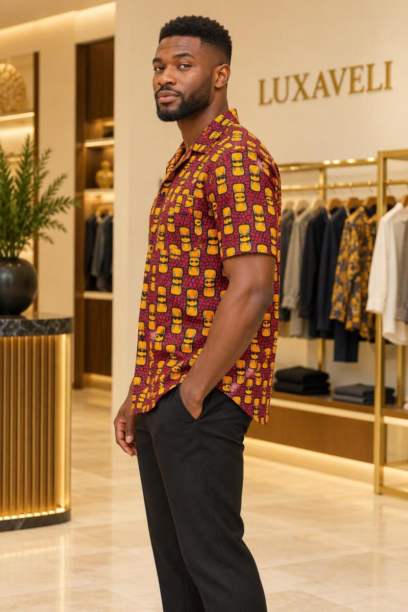 Luxaveli men's African print Ankara shirt side view