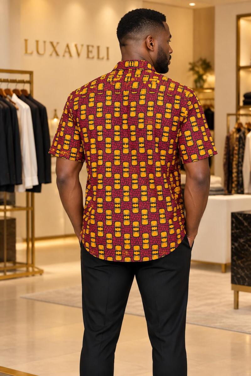 Luxaveli men's African print Ankara shirt back view