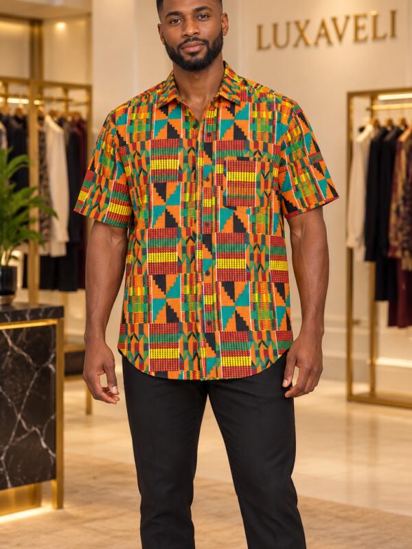 Luxaveli Men’s Kente Print Shirt