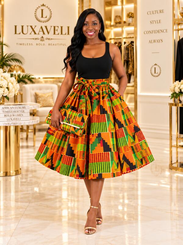 Kente Type 2 Midi Skirt with Matching Bag