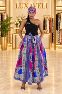 Purple blue Dashiki maxi skirt front in Luxaveli boutique