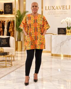 Luxaveli Kente Type 1 African shirt blouse front model view