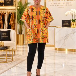 Luxaveli Kente Type 1 African shirt blouse front model view